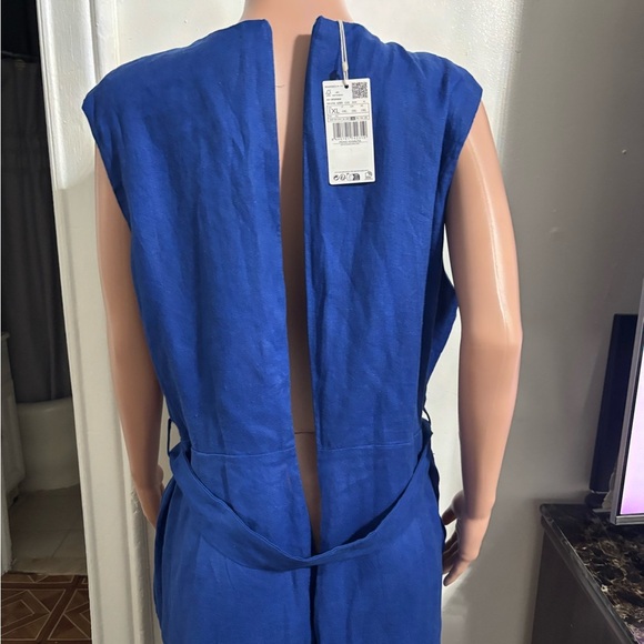 NWT MNG Women’s Linen Elegant Blue Jumpsuit with Belt - Picture 9 of 16